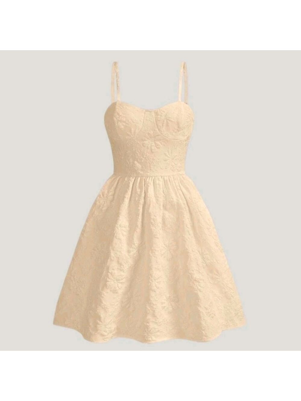 Shein Floral Embroidered Mini Dress Flare Hem Zip-Up Fitted Bodice Cream Small